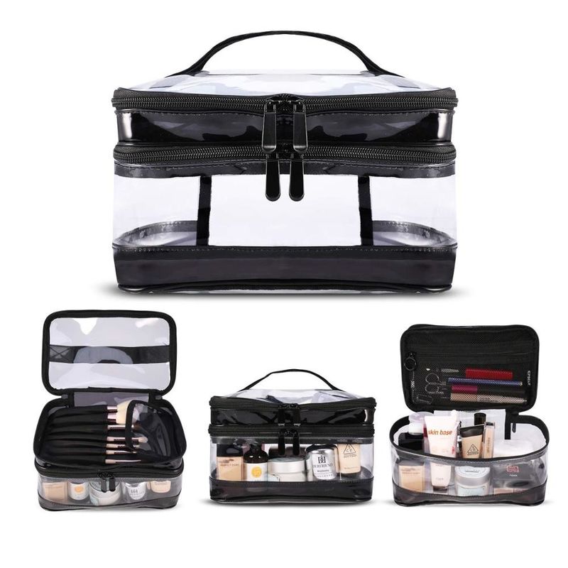 Two Layers Vinyl Cosmetic Bag Portable Transparent