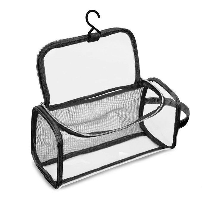 Hanging Cosmetic Travel Bag PVC Transparent With Inner Mesh Pocket